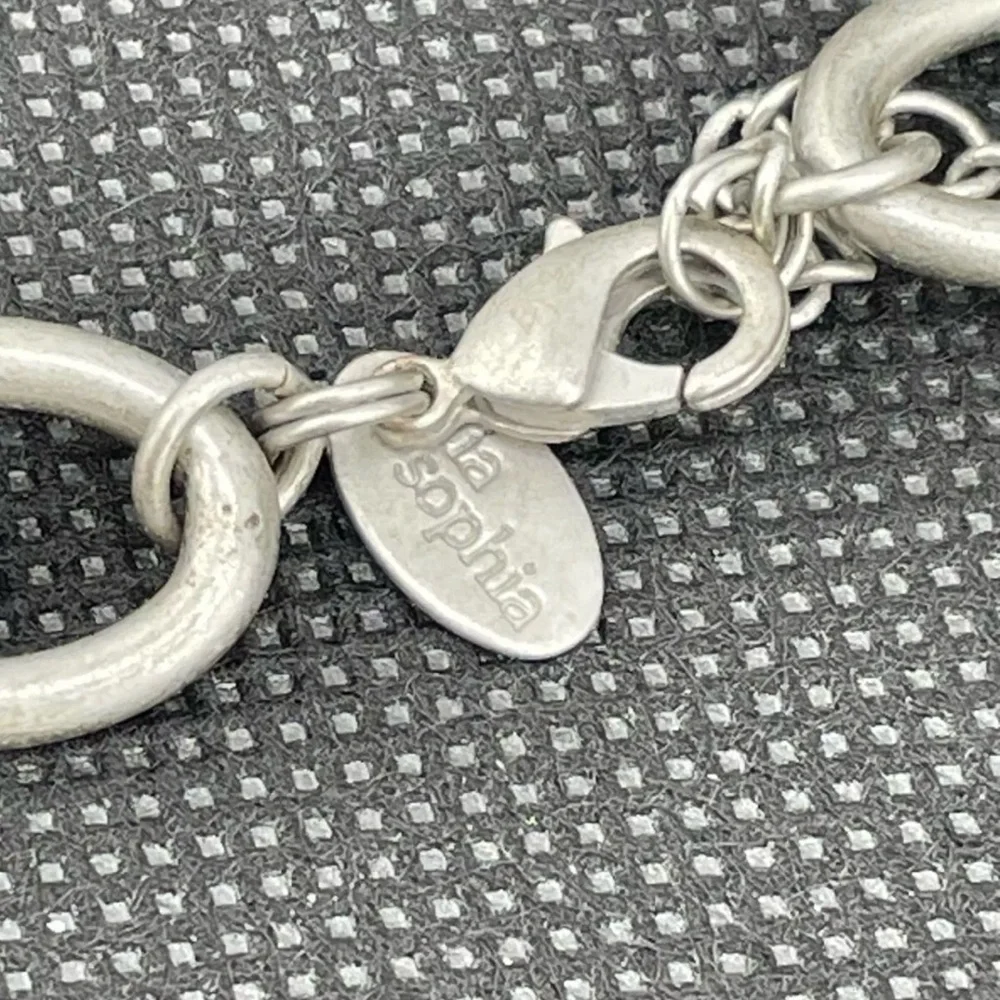 Lia Sophia Rhinestone Matte Silver Tone Necklace, Flower Pendant EUC - Picture 6 of 8